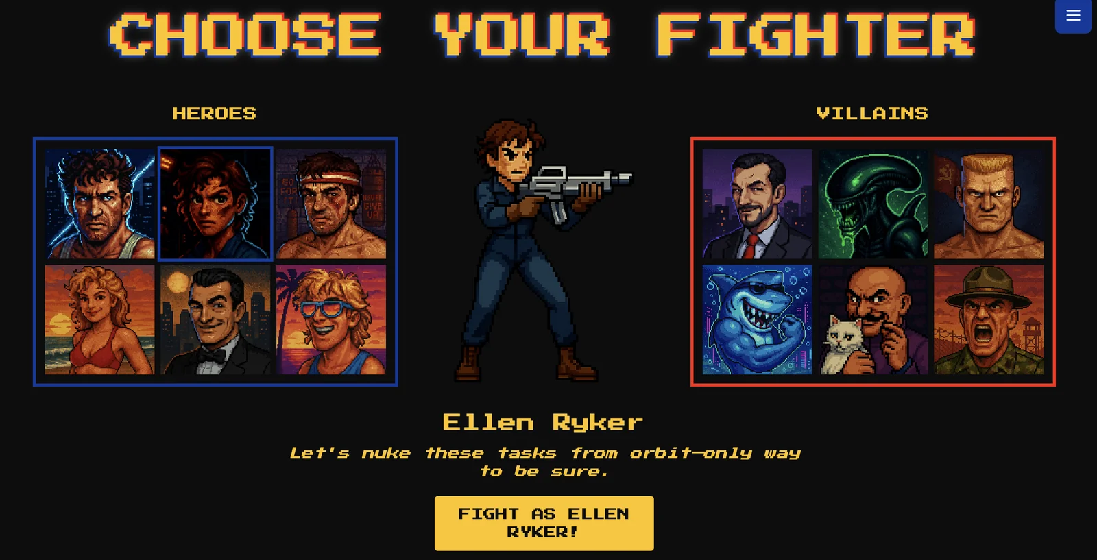 PomoChamp fighter selection screen